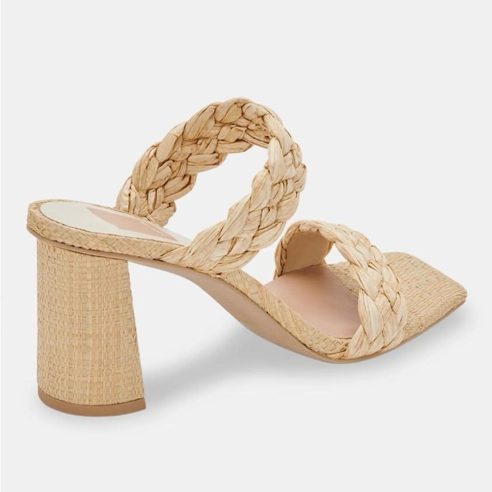Dolce Vita Pailey Natural Raffia Woven High Heel Slide Sandals - NWT - Picture 4 of 12